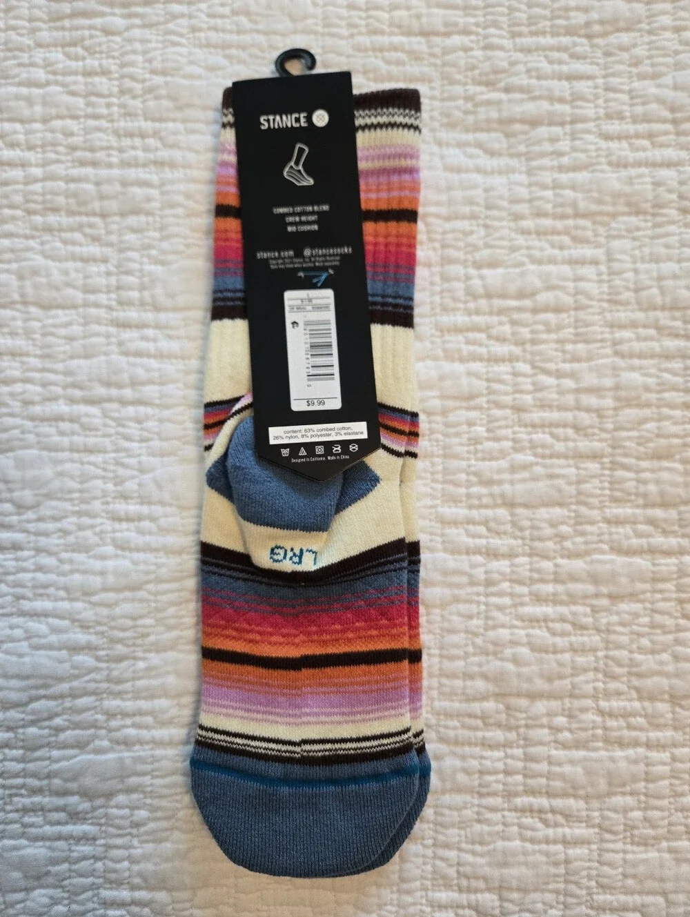 Stance Wade Collection Kids Casual Crew Socks - Cream, Blue & Multicolor Stripes - Picture 3 of 5